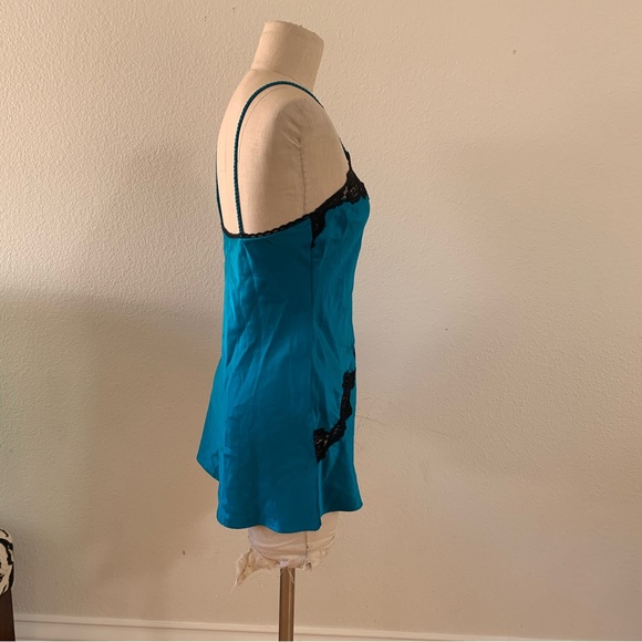 Vintage Victoria's Secret Teal Black Lace Chemise Nightgown Gold Label Size P - Picture 6 of 8